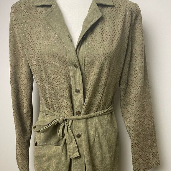 Hl Design Vintage Olive Green Full Button Down Dress Sz M - Picture 6 of 11